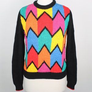 Vintage Chego International Womens Medium Colorful Zig Zag Chevron Sweater